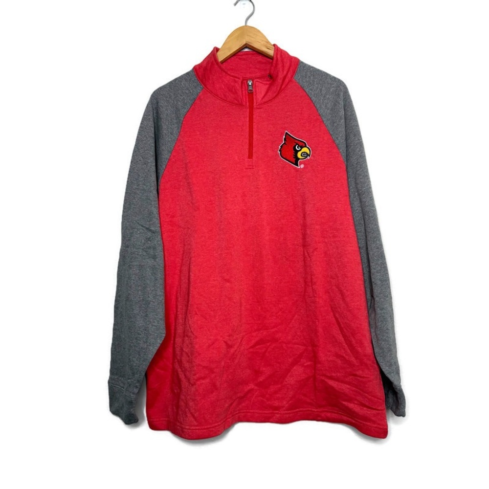 Louisville Cardinals Men's XL Red and Gray Quarter-Zip Sweater New Without Tags